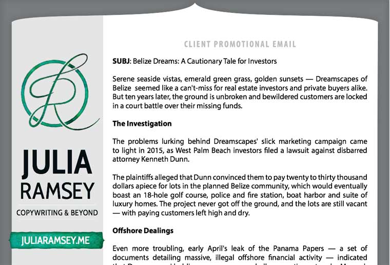 Client Promotional Email: Dreamscapes of Belize