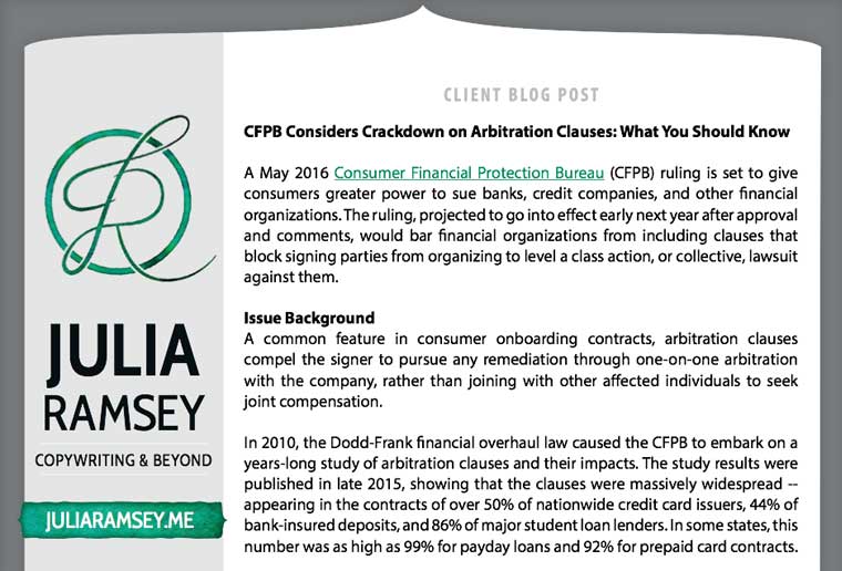 Client Blog Post: CFPB Considers Crackdown on Arbitration Clauses