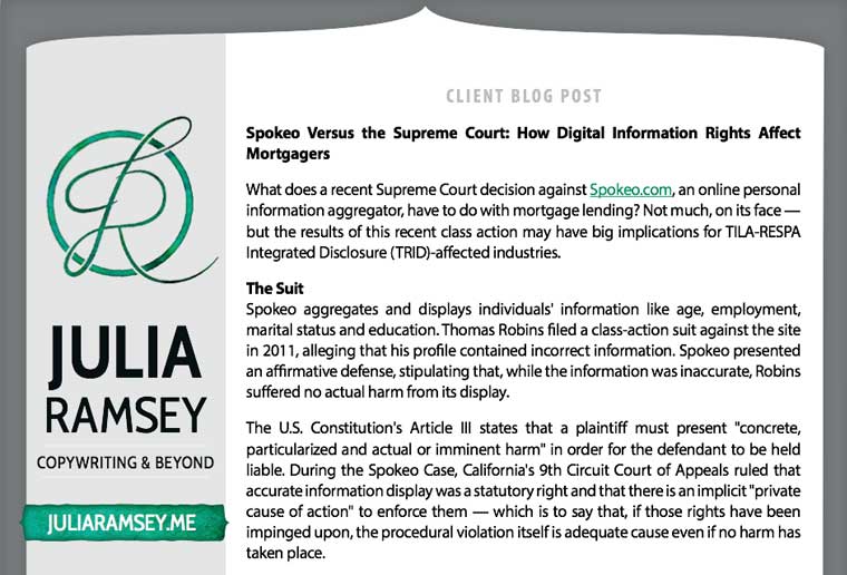Client Blog Post: Spokeo Versus the Supreme Court